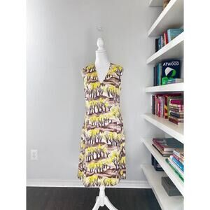 MARNI yellow & brown tree printed scoop neck Aline dress size 42